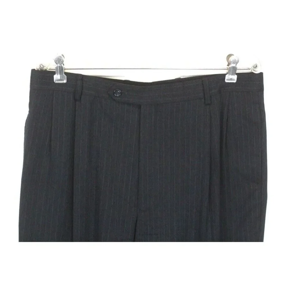 charcoal pinstripe Jos A Bank 2pc Pant Suit flannel wool cashmere soft 43‎ L